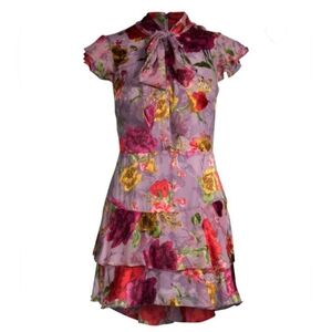 Alice + Olivia Lashay Tie-Neck Ruffle Chiffon Mini Dress